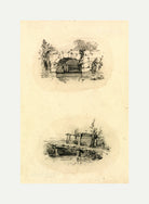 William Callow Print, Stone Bridge_ Wooden Footbridge with an off-white border for rolled canvas