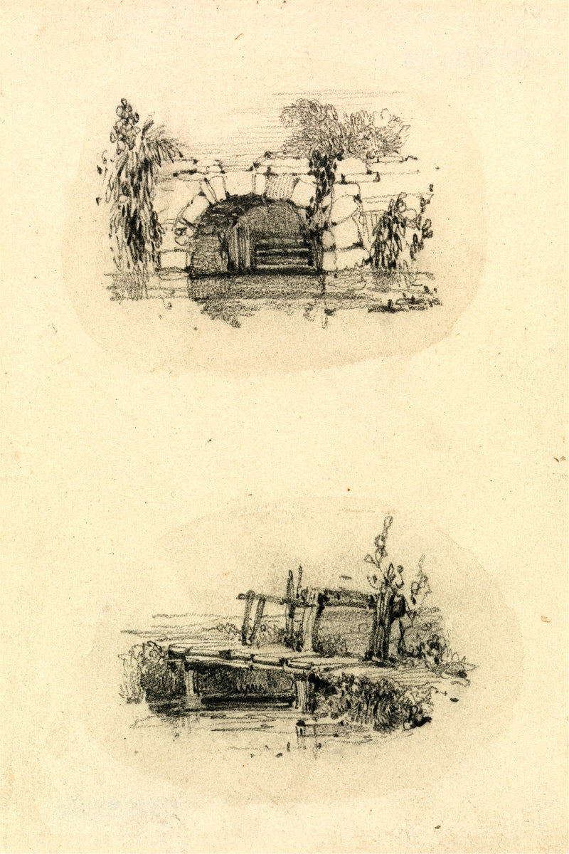William Callow Print, Stone Bridge_ Wooden Footbridge as an unframed print