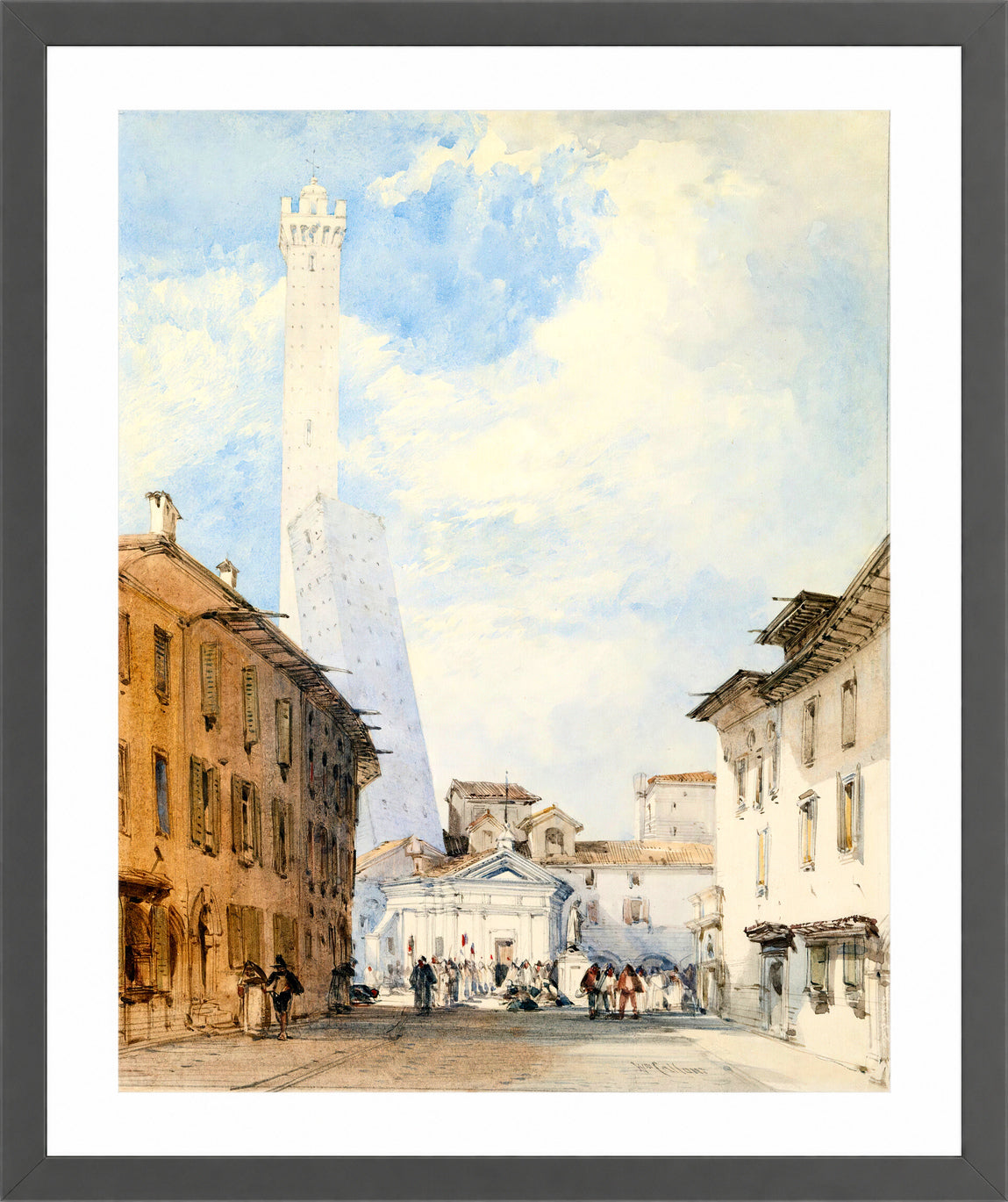 William Callow Print, Street In Bologna in a dark grey frame