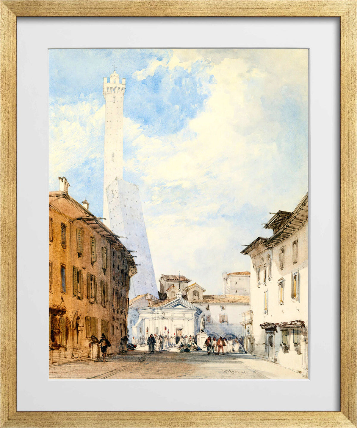 William Callow Print, Street In Bologna in a gold frame