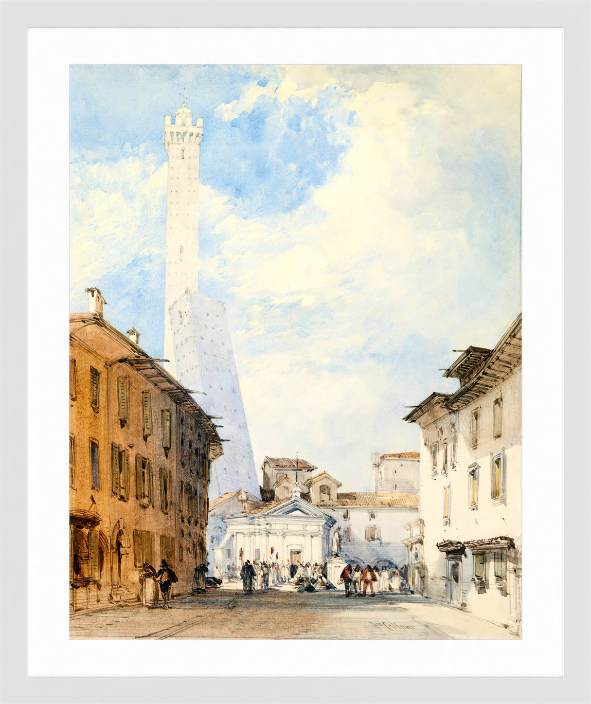 William Callow Print, Street In Bologna in a white frame