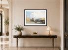 William Callow Print, The Entrance to the Harbor of Marseilles (1838) displayed above a console table