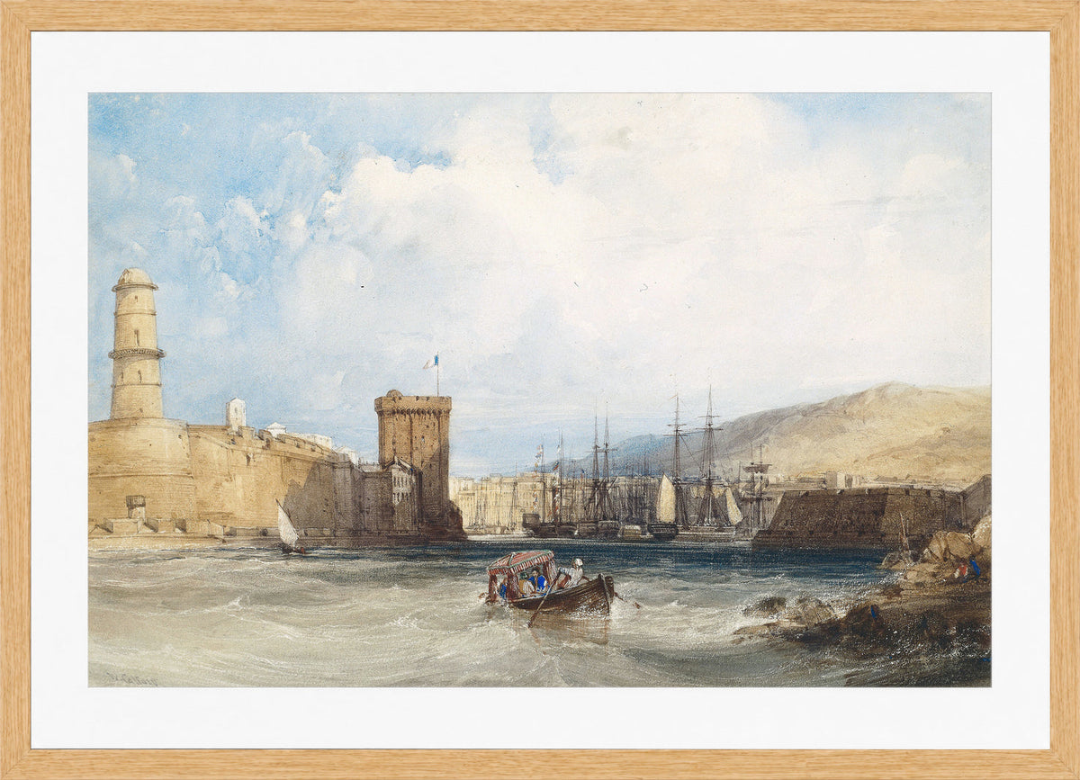 William Callow Print, The Entrance to the Harbor of Marseilles (1838) in an oak frame