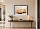 William Callow Print, The Harbor of St. Malo at Low Tide (c displayed above a console table