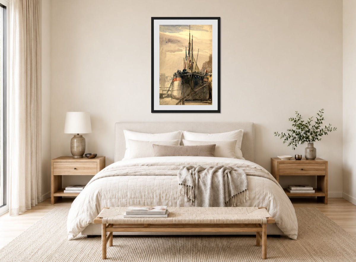 William Callow Print, The Luxor, Paris, December 1833 (1833) displayed above a bed