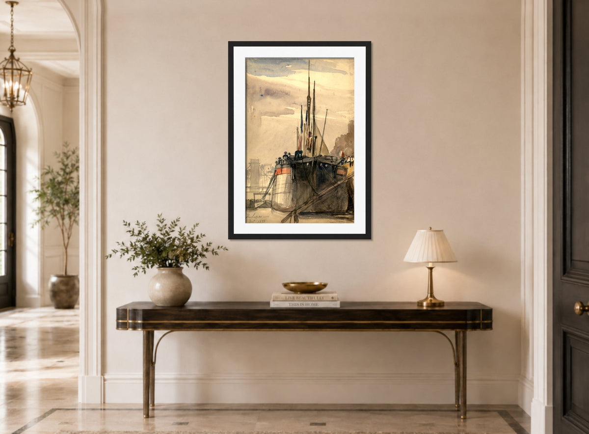 William Callow Print, The Luxor, Paris, December 1833 (1833) displayed above a console table