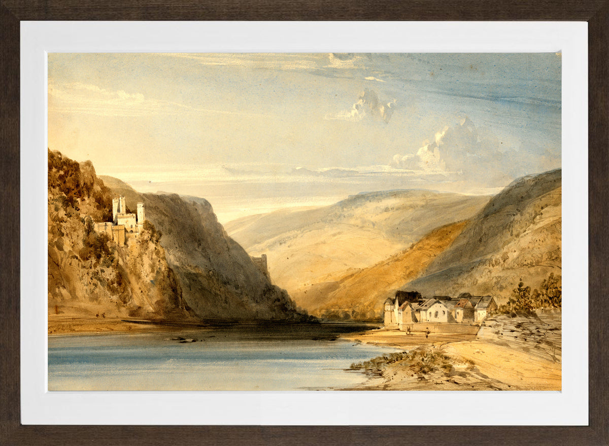 William Callow Print, The Rhine at Assmannshausen (1863) in a brown frame