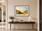 William Callow Print, The Rhine at Assmannshausen (1863) displayed above a console table