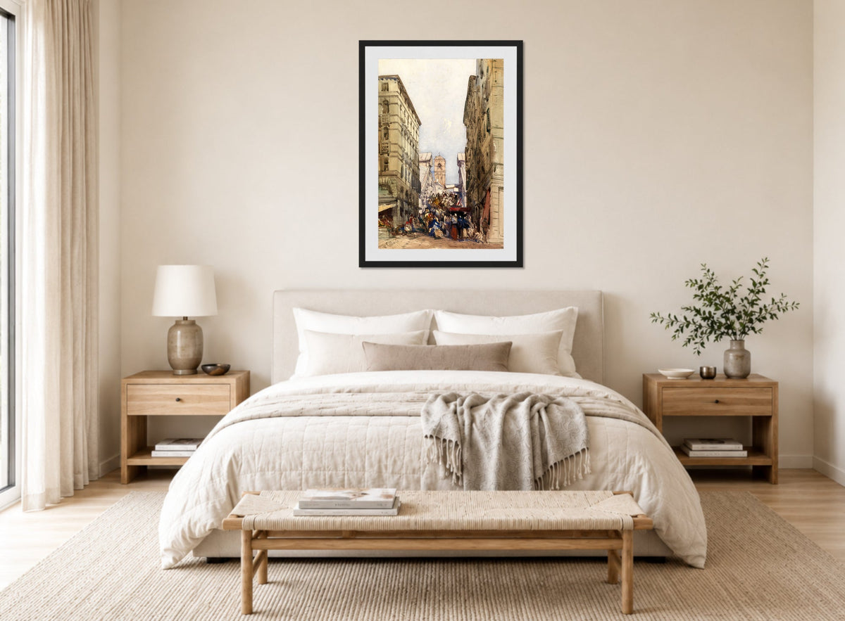 William Callow Print, The Rialto (1846) displayed above a bed