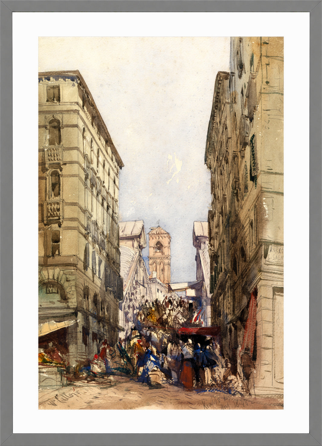 William Callow Print, The Rialto (1846) in a light grey frame