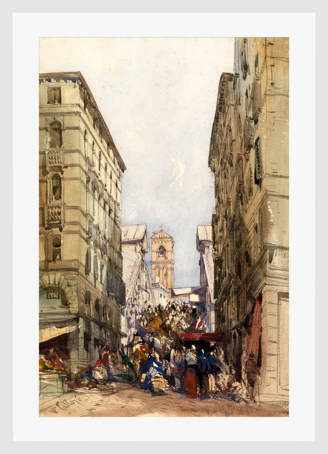 William Callow Print, The Rialto (1846) in a white frame
