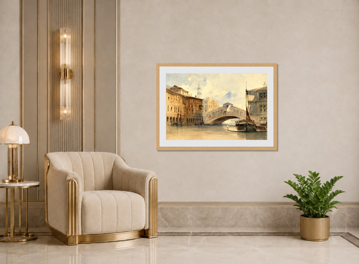 William Callow Print, The Rialto Bridge, Venice displayed in an Art Deco interior