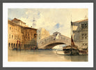 William Callow Print, The Rialto Bridge, Venice in a dark grey frame
