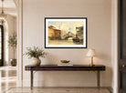 William Callow Print, The Rialto Bridge, Venice displayed above a console table