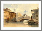William Callow Print, The Rialto Bridge, Venice in a light grey frame