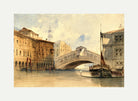 William Callow Print, The Rialto Bridge, Venice with an off-white border for rolled canvas