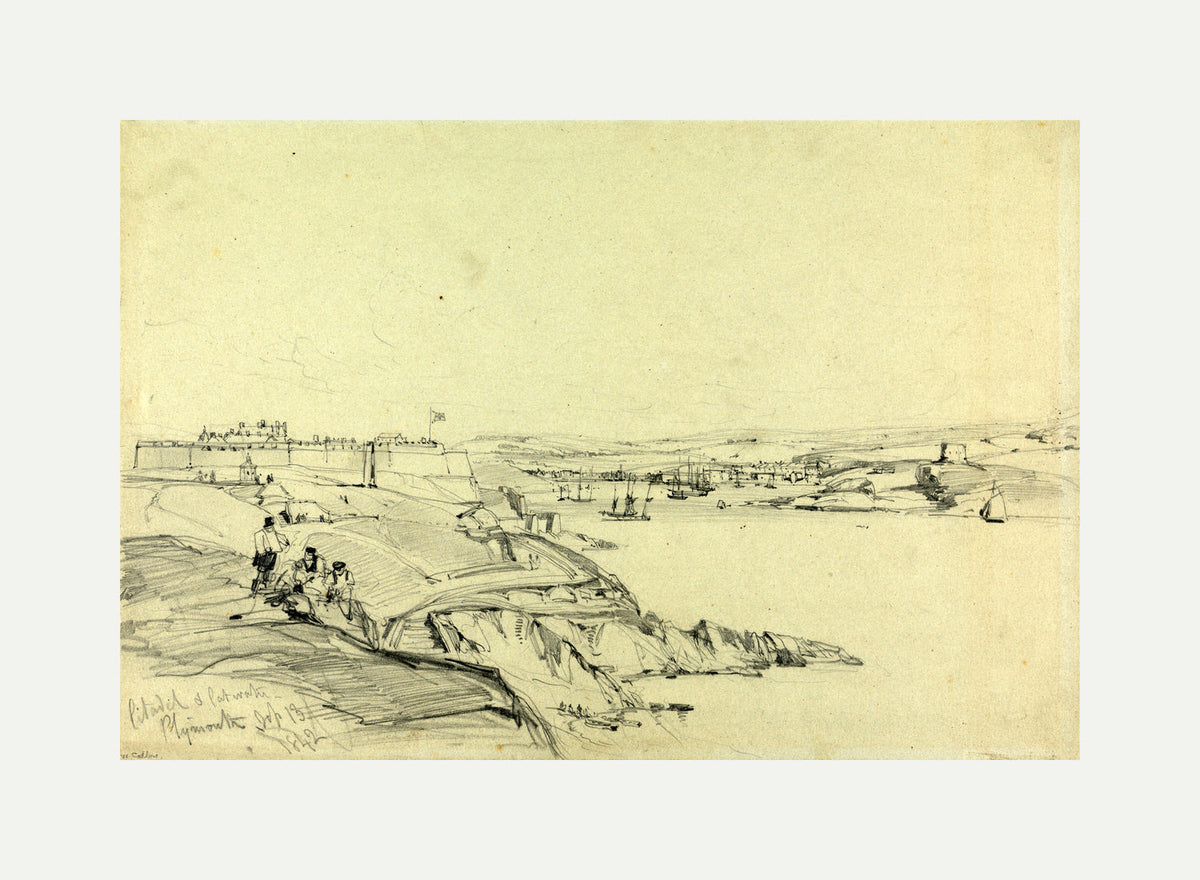 William Callow Print, The Royal Citadel and Cattewater, Plymouth (1842) with an off-white border for rolled canvas