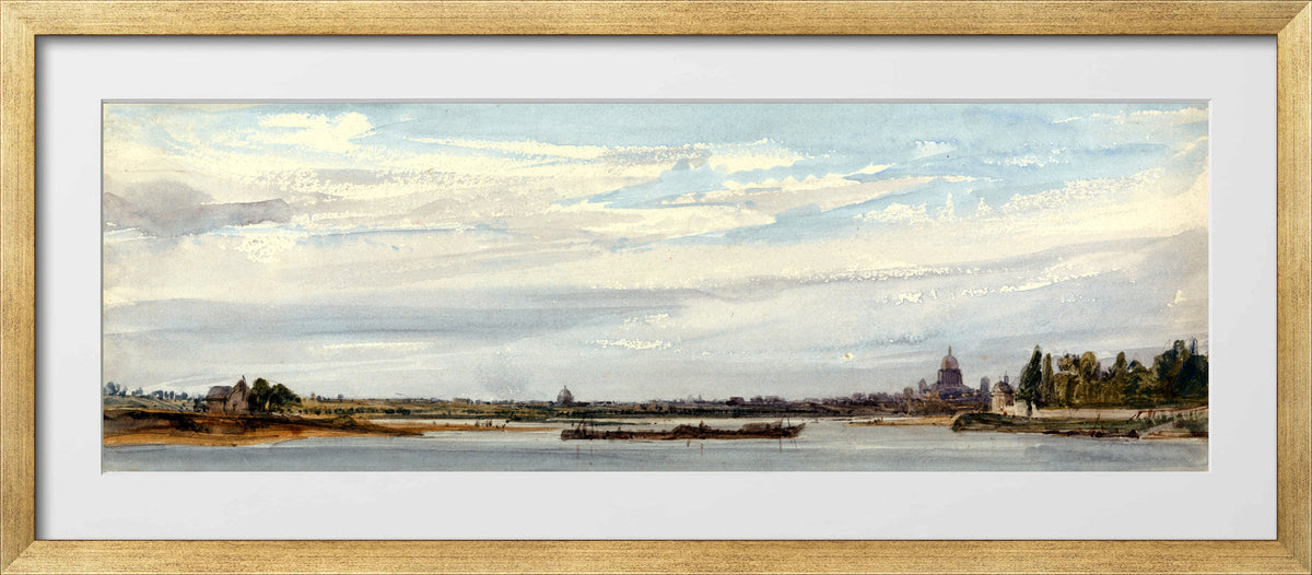 William Callow Print, View of Paris from Charenton (1834) in a gold frame