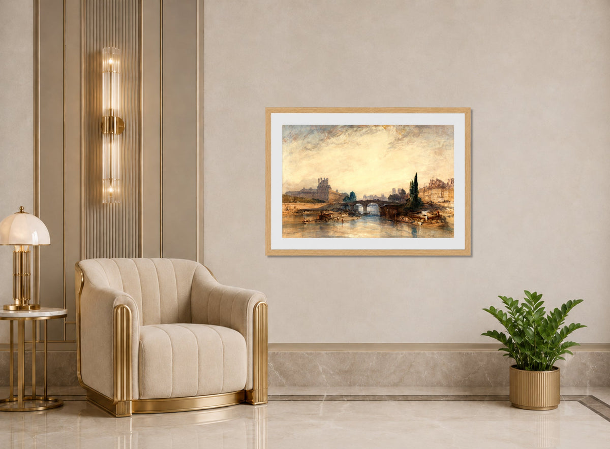 William Callow Print, View of the Pont Royal (ca displayed in an Art Deco interior