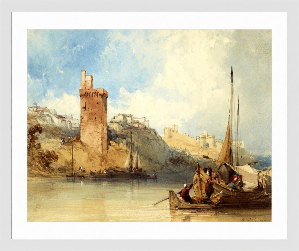 William Callow Print, Villeneuve lez Avignon (1840) in a white frame