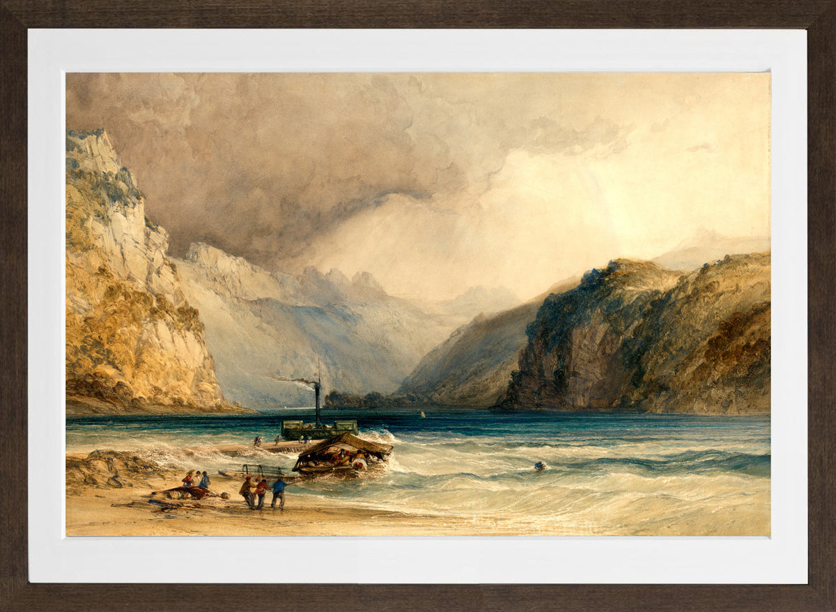 William Callow Print, Walenstadt, from Weesen, Switzerland (1842) in a brown frame