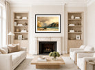 William Callow Print, Walenstadt, from Weesen, Switzerland (1842) displayed in a Scandinavian living room