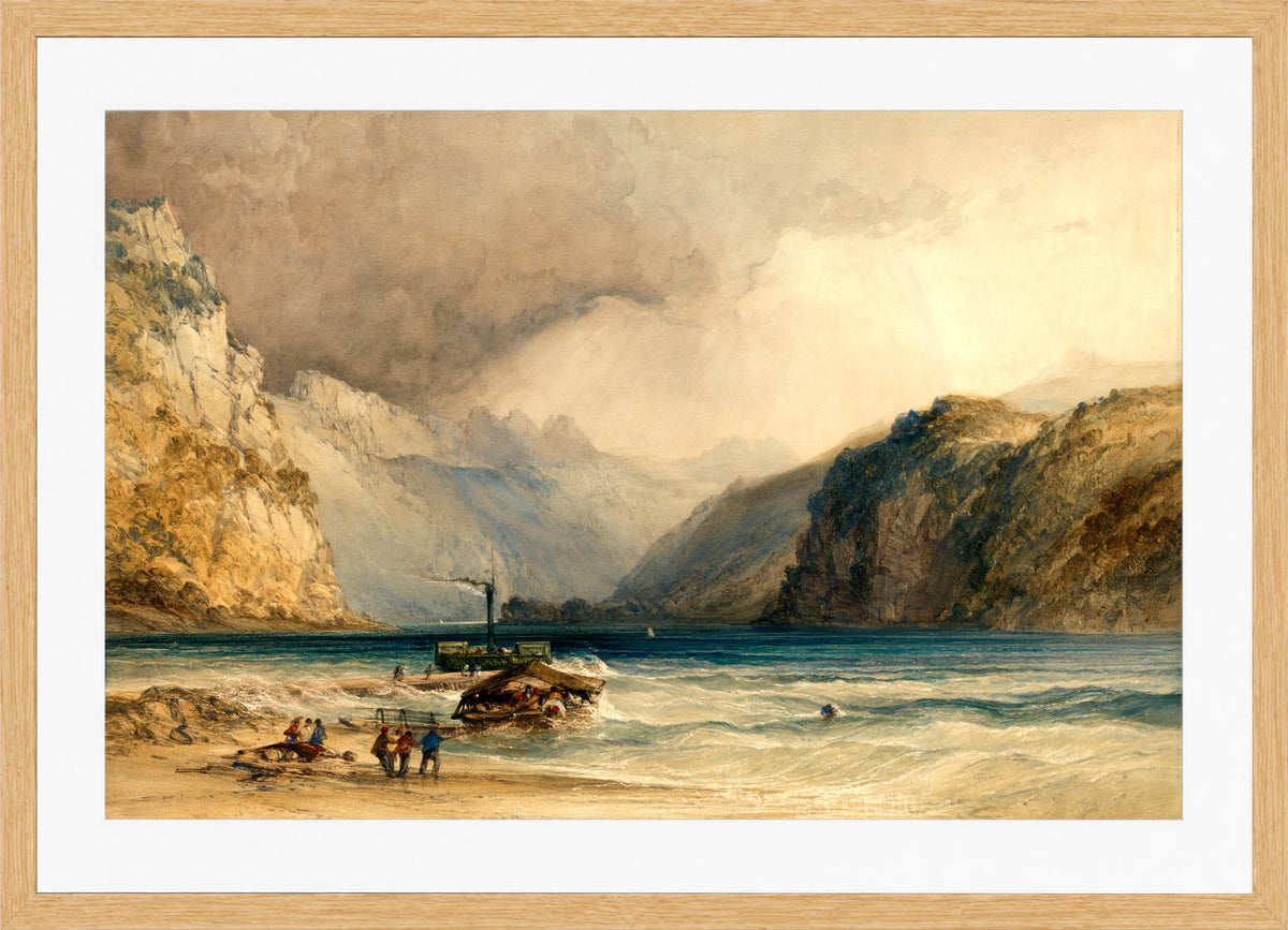 William Callow Print, Walenstadt, from Weesen, Switzerland (1842) in an oak frame