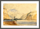 William Callow Print, Wallenstadt from Wesen, Switzerland (1838) in a dark grey frame