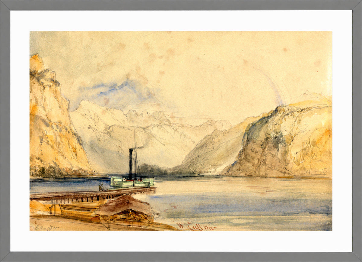 William Callow Print, Wallenstadt from Wesen, Switzerland (1838) in a light grey frame