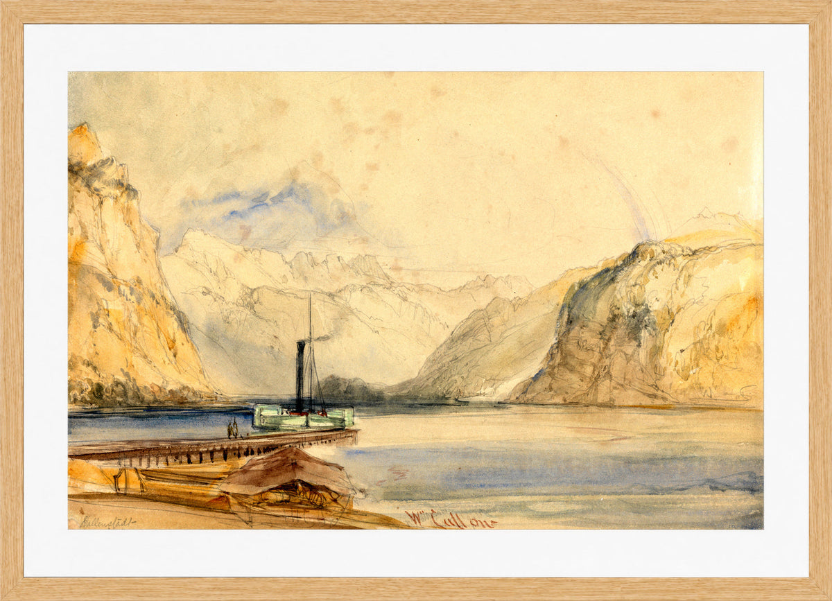 William Callow Print, Wallenstadt from Wesen, Switzerland (1838) in an oak frame