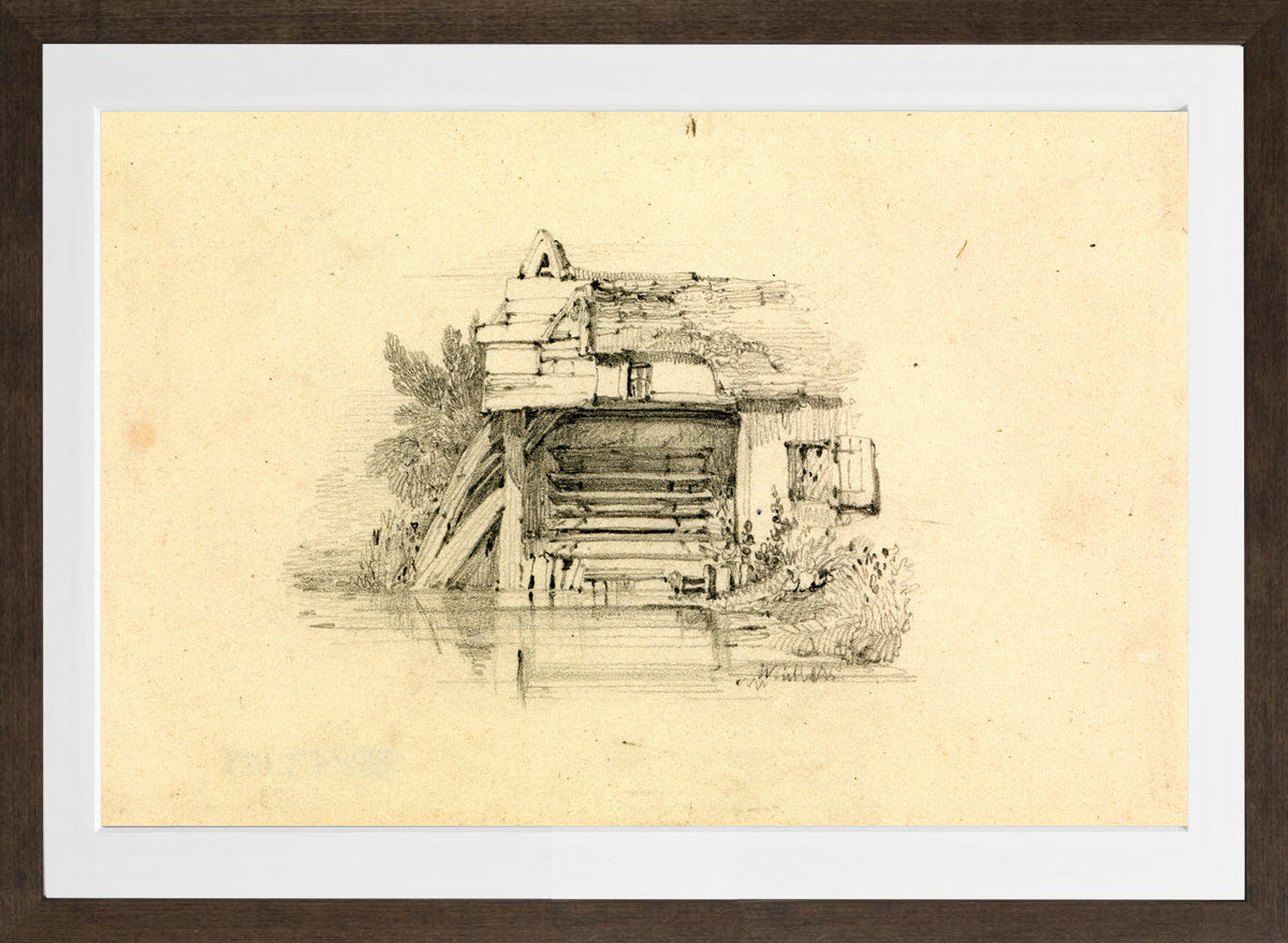 William Callow Print, Watermill in a brown frame