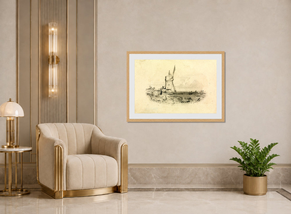 William Callow Print, Windmill displayed in an Art Deco interior