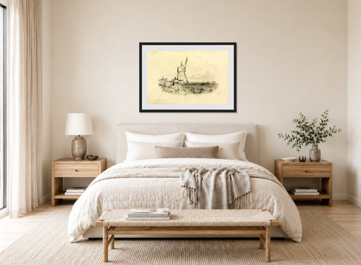 William Callow Print, Windmill displayed above a bed