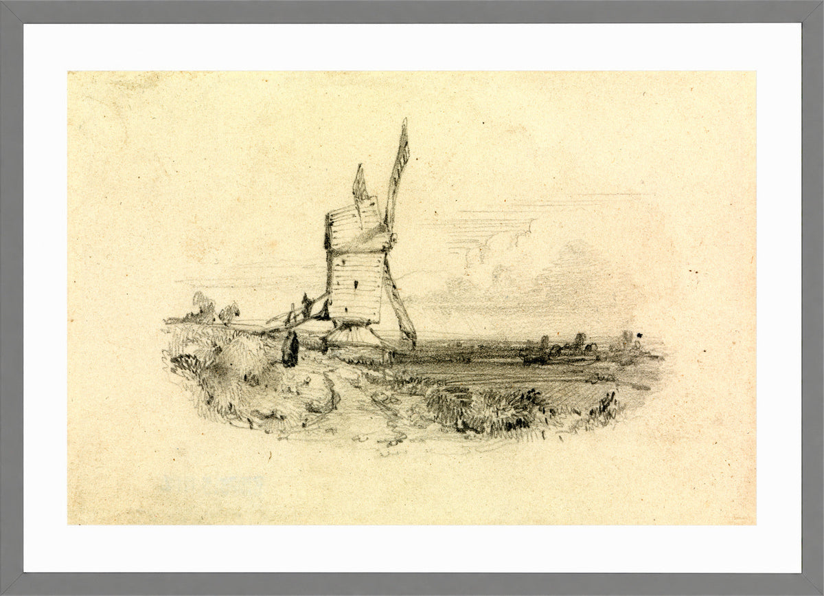 William Callow Print, Windmill in a light grey frame