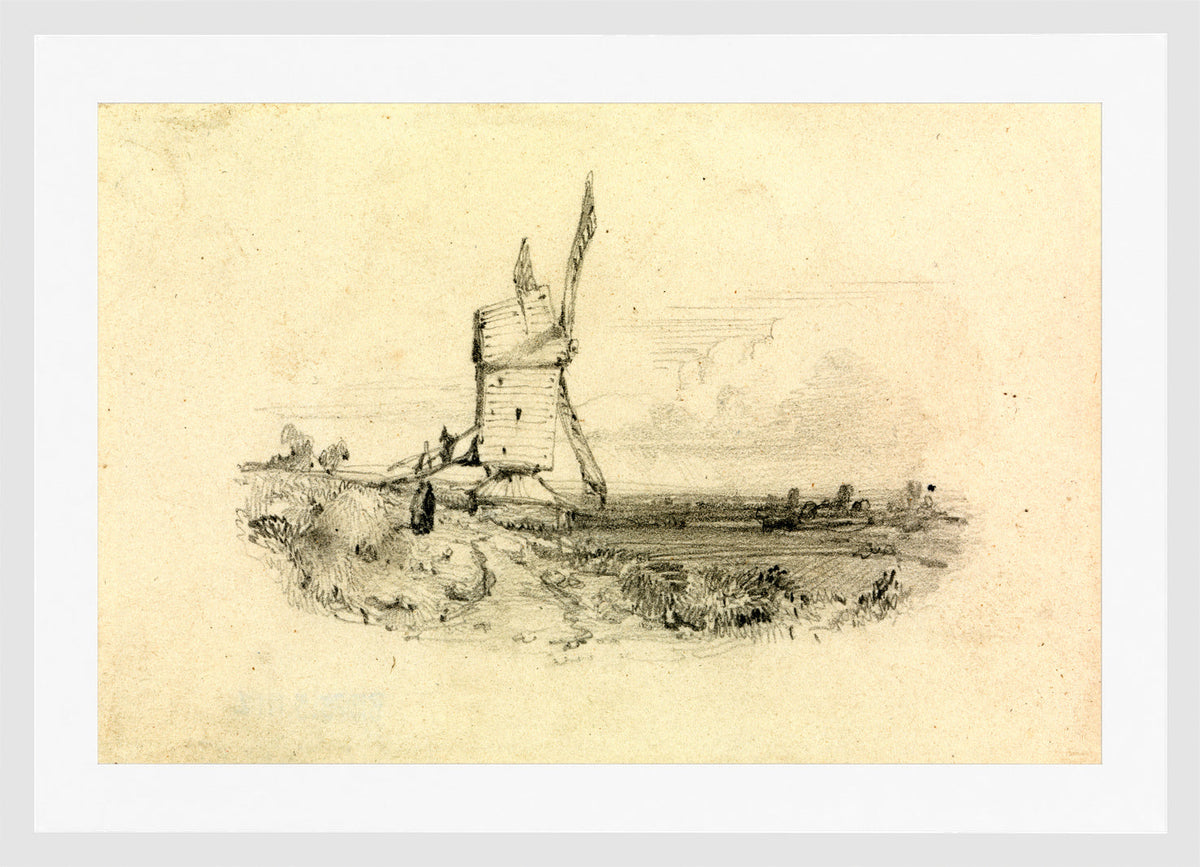 William Callow Print, Windmill in a white frame