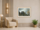 William Trost Richards Print, A Rocky Coast (1877) displayed in an Art Deco interior