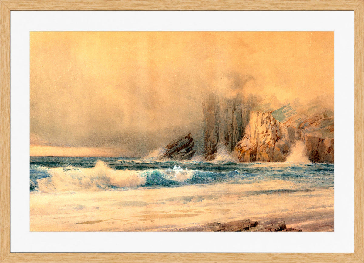 William Trost Richards Print, A Rocky Coast (1897) in a light oak frame