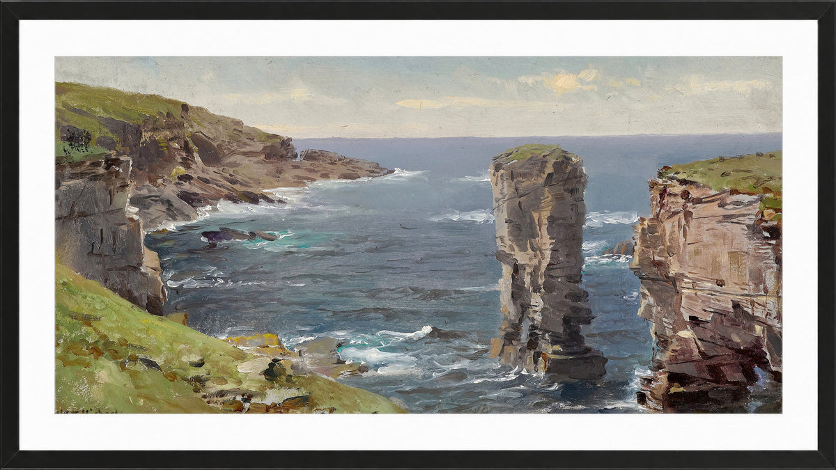 William Trost Richards Print, British Coastal View (Coast of Cornwall) (circa 1880) in a black frame