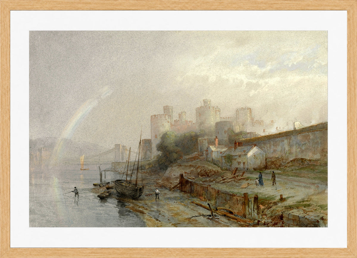 William Trost Richards Print, Conway Castle, Wales (1880) in a light oak frame