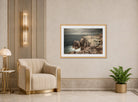 William Trost Richards Print, Cormorant Cliff, Jamestown, Rhode Island (1877) displayed in an Art Deco interior