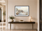 William Trost Richards Print, Crashing Waves (circa 1895) displayed above a console table