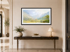 William Trost Richards Print, Franconia Notch, New Hampshire (1872) displayed above a console table