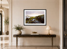 William Trost Richards Print, From Paradise to Purgatory, Newport (1878) displayed above a console table