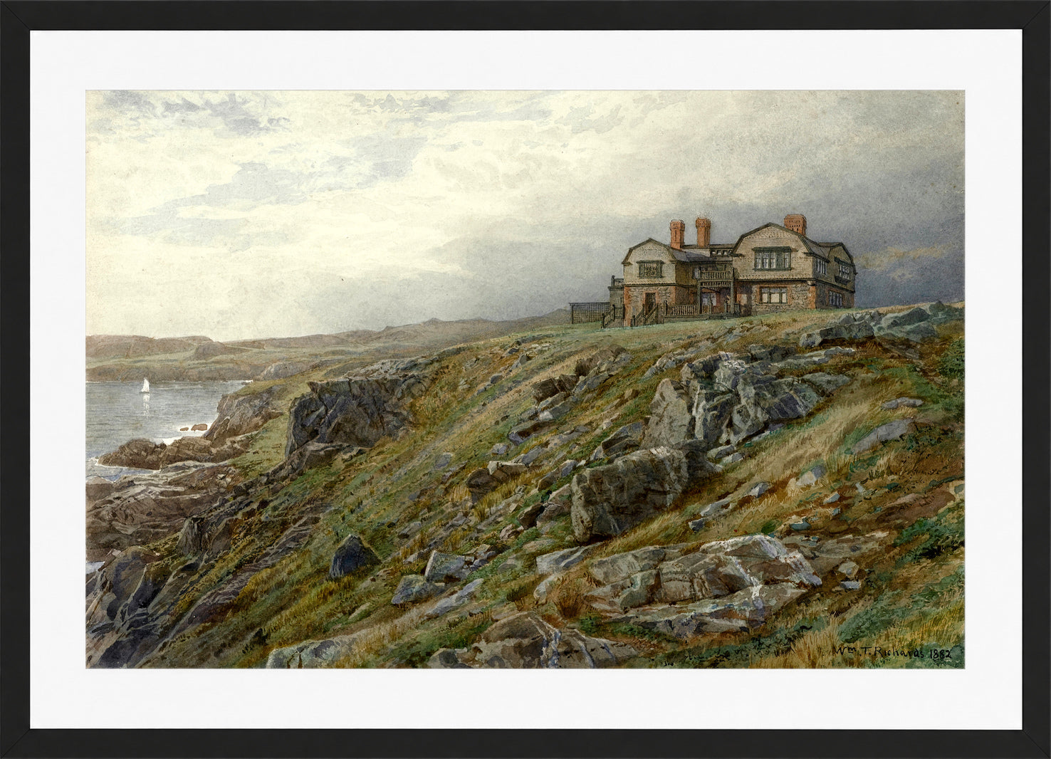 William Trost Richards Print, Graycliff, the Artist’s Home, Newport, Rhode Island (1882) in a black frame