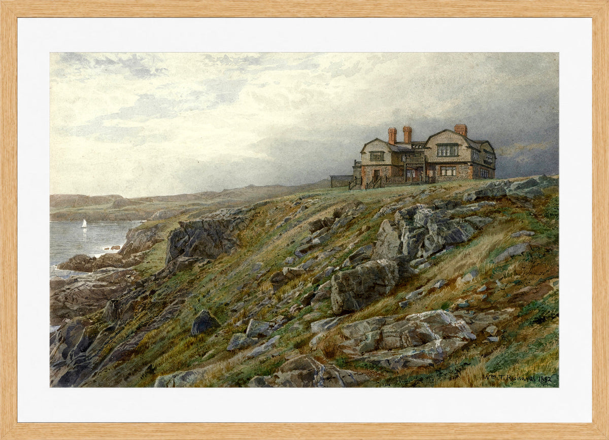William Trost Richards Print, Graycliff, the Artist’s Home, Newport, Rhode Island (1882) in a light oak frame