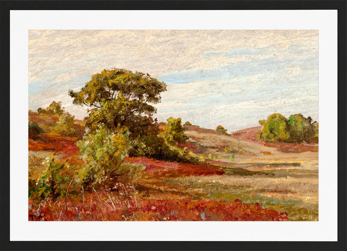 William Trost Richards Print, Huckleberry Bushes at Matunuck, Rhode Island in a black frame