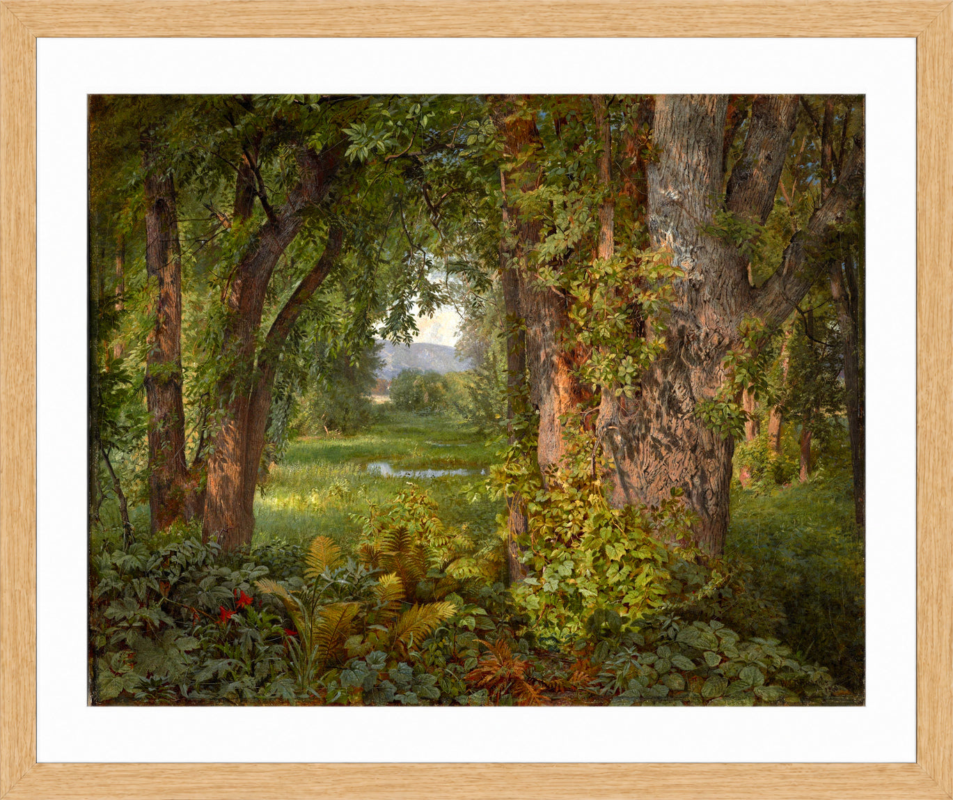 William Trost Richards Print, In the Woods (1860) in a light oak frame