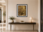 William Trost Richards Print, In The Woods (1864) displayed above a console table