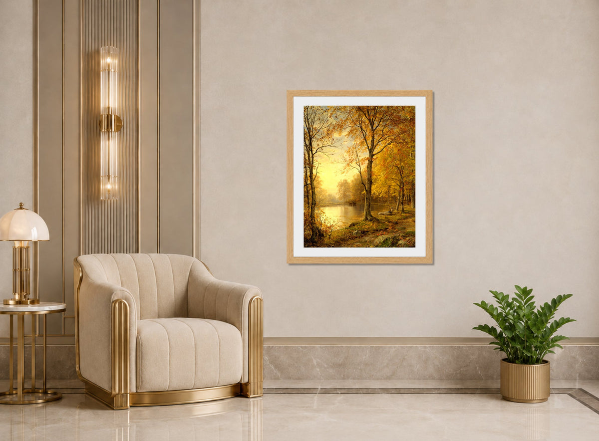 William Trost Richards Print, Indian Summer (1875) displayed in an Art Deco interior