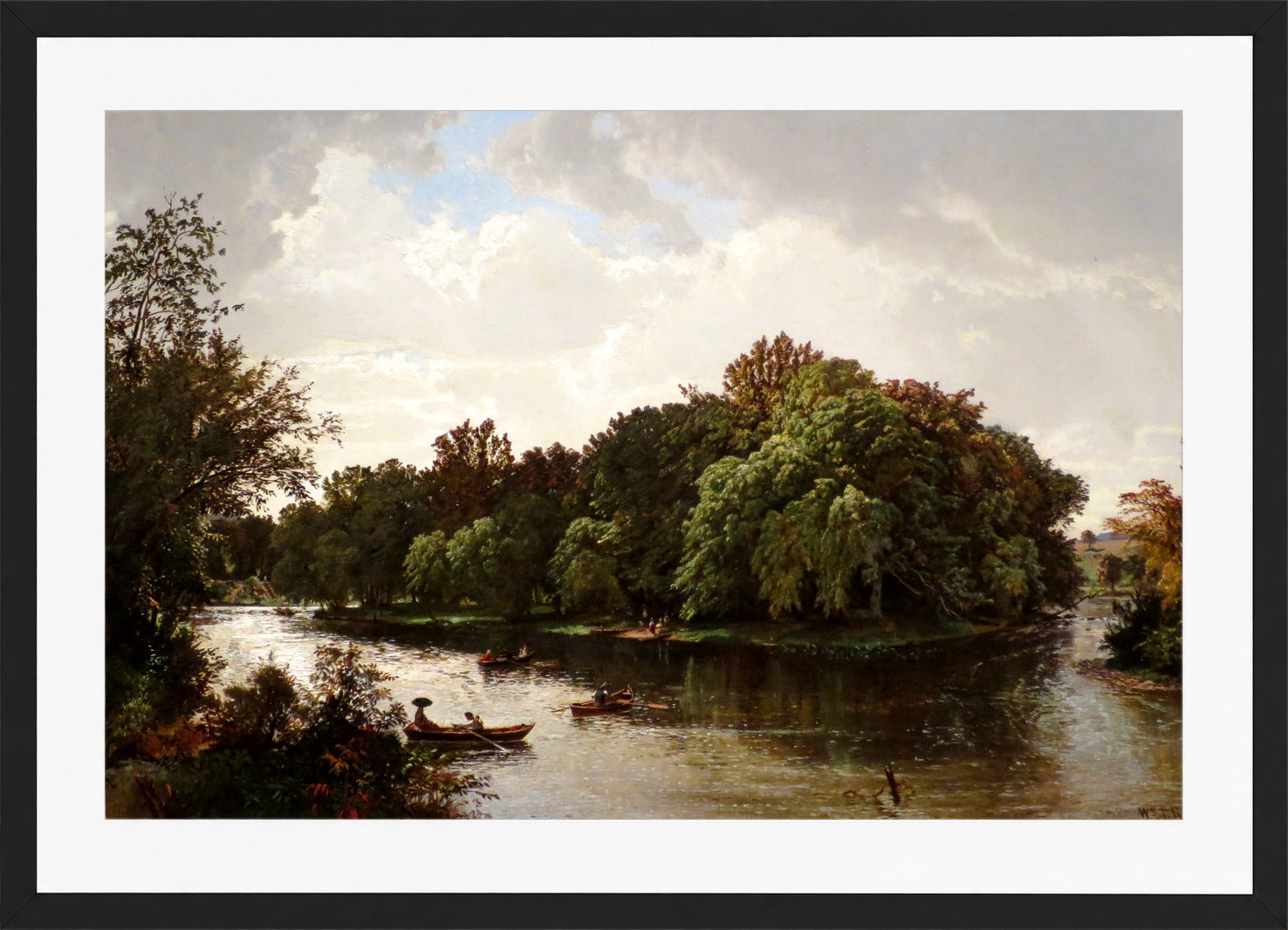 William Trost Richards Print, Lake Scene, Boating (1861) in a black frame